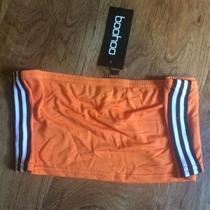 Boohoo orange and black striped tube top